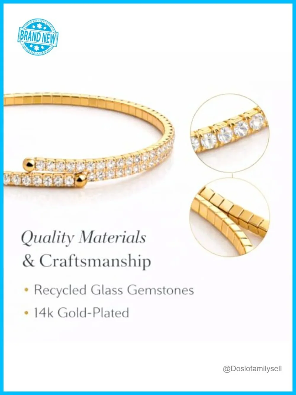 Stretch Tennis Bracelet Gold Plated Comfort Fit No Clasp Stackable Crystal